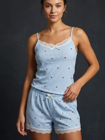 BAMBU ŞORTLU KALPLİ PİJAMA TAKIM